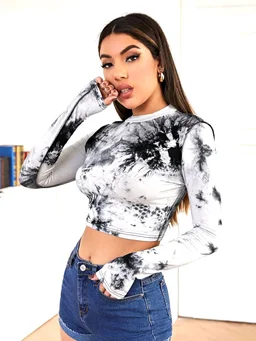Western Stylish Crop Tie and Dye Top for Jeans Skirt Women/Girls Tops - Black, XXL