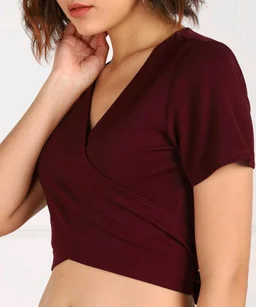 Casual Regular Sleeves Solid Women Black Top - maroon, L