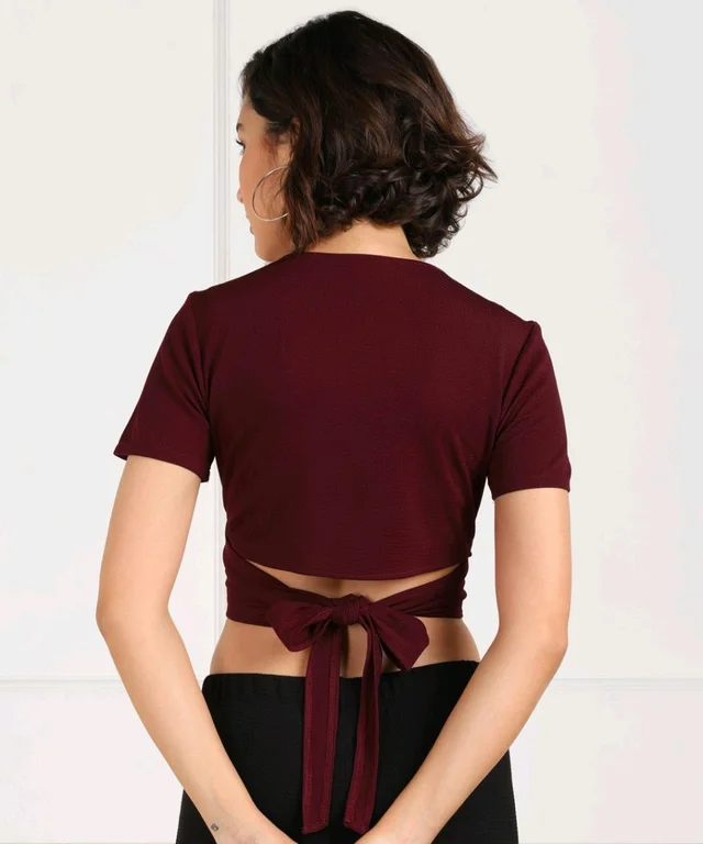 Casual Regular Sleeves Solid Women Black Top - maroon, M