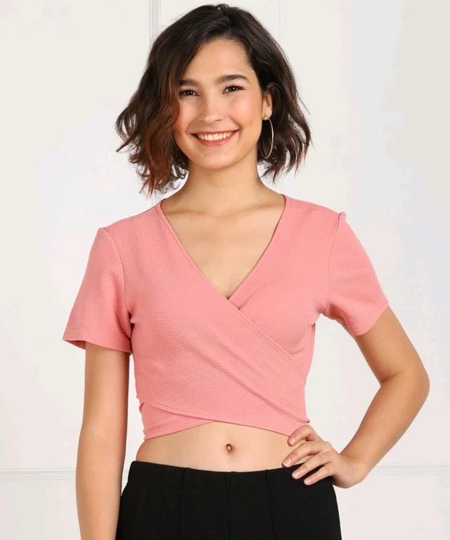 Casual Regular Sleeves Solid Women Black Top - Rose pink, M