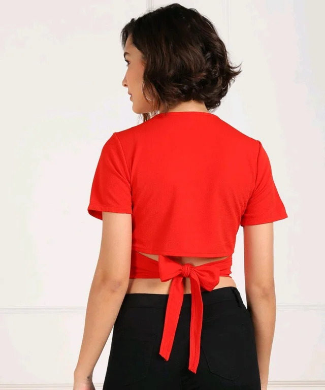 Casual Regular Sleeves Solid Women Black Top - Red, M
