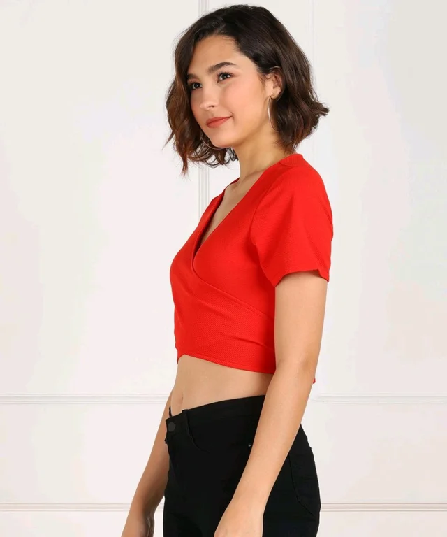 Casual Regular Sleeves Solid Women Black Top - Red, M