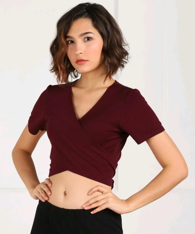 Casual Regular Sleeves Solid Women Black Top - maroon, S