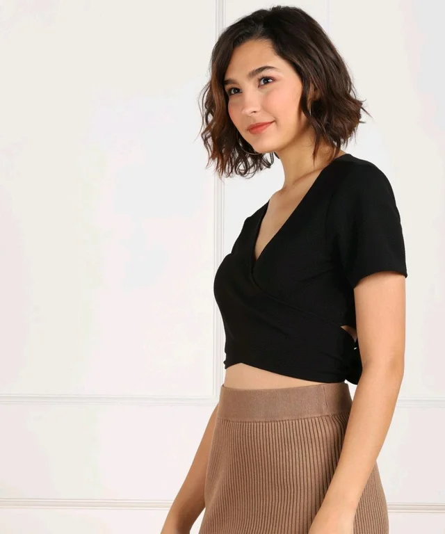 Casual Regular Sleeves Solid Women Black Top - Black, XL