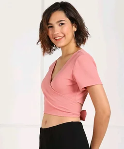 Casual Regular Sleeves Solid Women Black Top - Rose pink, XL