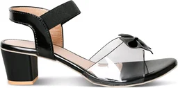 Trendz Walk Fancy & Stylish Transparent Block Heel Sandal Upper Bow Design 2 inch Heel Snadal - Black, 3