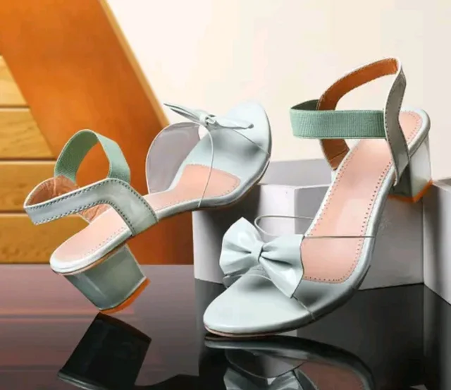 Trendz Walk Fancy & Stylish Transparent Block Heel Sandal Upper Bow Design 2 inch Heel Snadal - Summer Green, 4