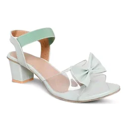 Trendz Walk Fancy & Stylish Transparent Block Heel Sandal Upper Bow Design 2 inch Heel Snadal - Summer Green, 4