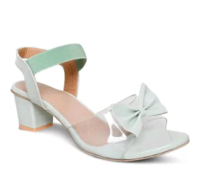 Trendz Walk Fancy & Stylish Transparent Block Heel Sandal Upper Bow Design 2 inch Heel Snadal - Summer Green, 4