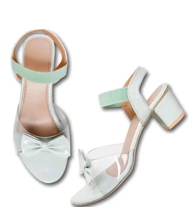 Trendz Walk Fancy & Stylish Transparent Block Heel Sandal Upper Bow Design 2 inch Heel Snadal - Summer Green, 4