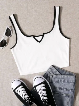 Women's Casual Notch Neck Ribbed Knit Slim Fit Crop Tank Top
- White, L