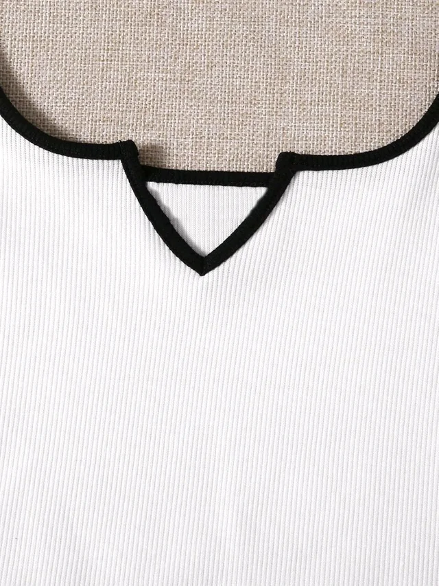 Women's Casual Notch Neck Ribbed Knit Slim Fit Crop Tank Top
- White, XL