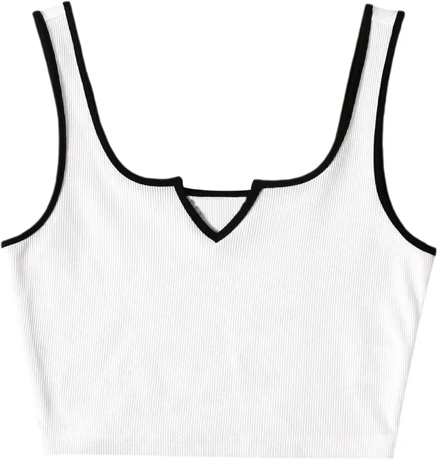 Women's Casual Notch Neck Ribbed Knit Slim Fit Crop Tank Top
- White, XS