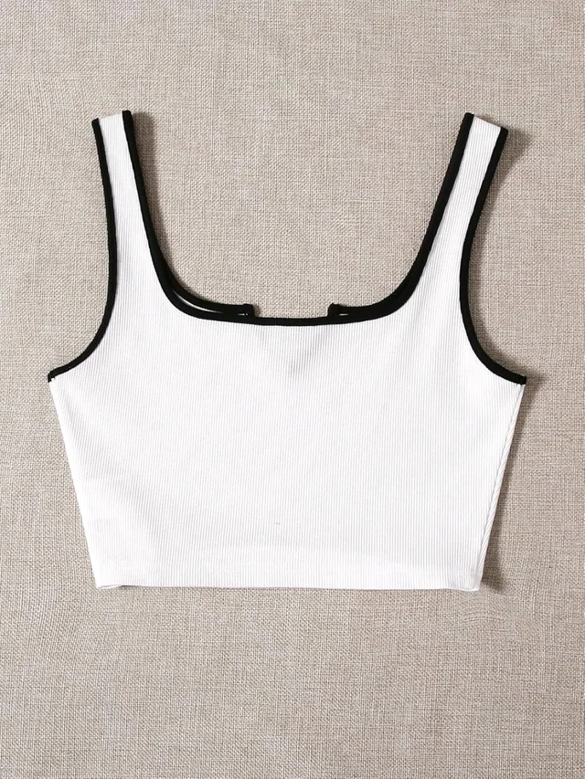 Women's Casual Notch Neck Ribbed Knit Slim Fit Crop Tank Top
- White, XXS