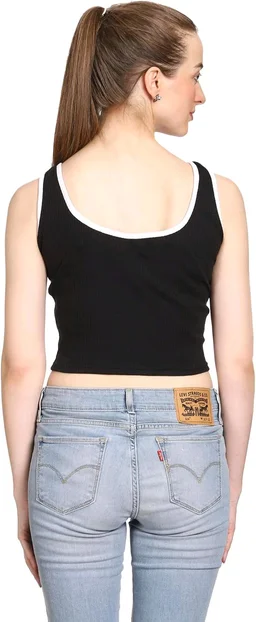 Women's Casual Notch Neck Ribbed Knit Slim Fit Crop Tank Top
- Black, XXS