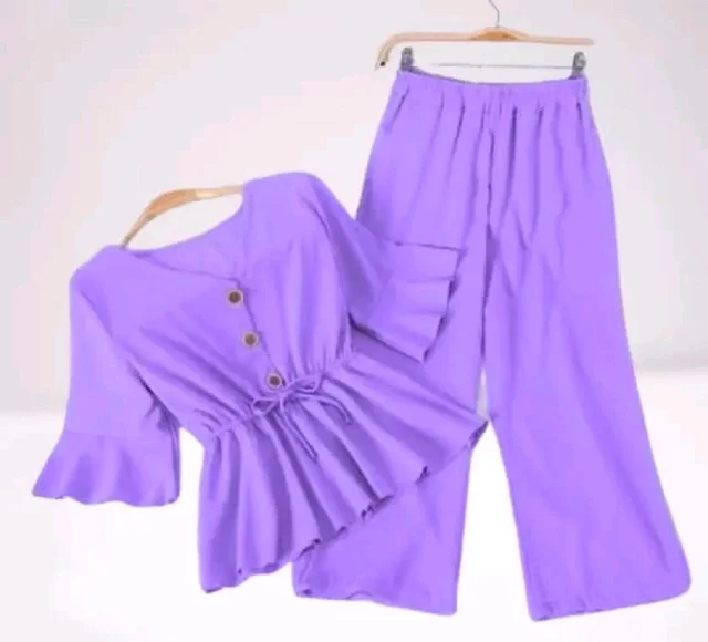 Women Crepe Crop Top Palazzo Set - Heliotrope, M