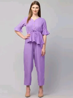 Women Crepe Crop Top Palazzo Set - Heliotrope, M