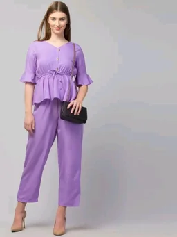 Women Crepe Crop Top Palazzo Set - Heliotrope, M