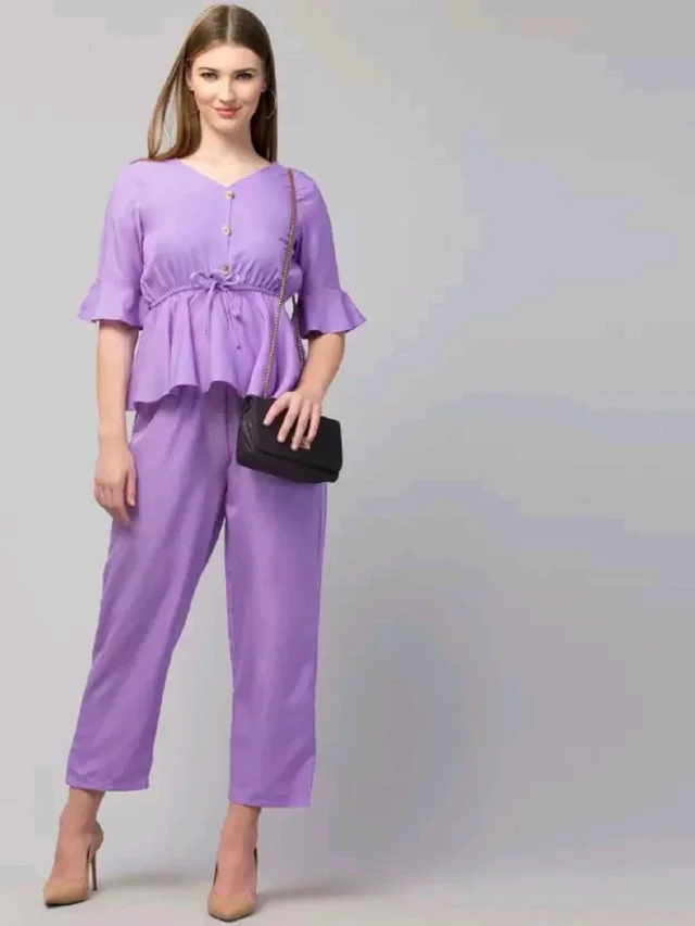 Women Crepe Crop Top Palazzo Set - Heliotrope, M