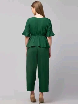 Women Crepe Crop Top Palazzo Set - Deep Teal, M