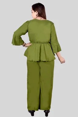Women Crepe Crop Top Palazzo Set - Sycamore, M