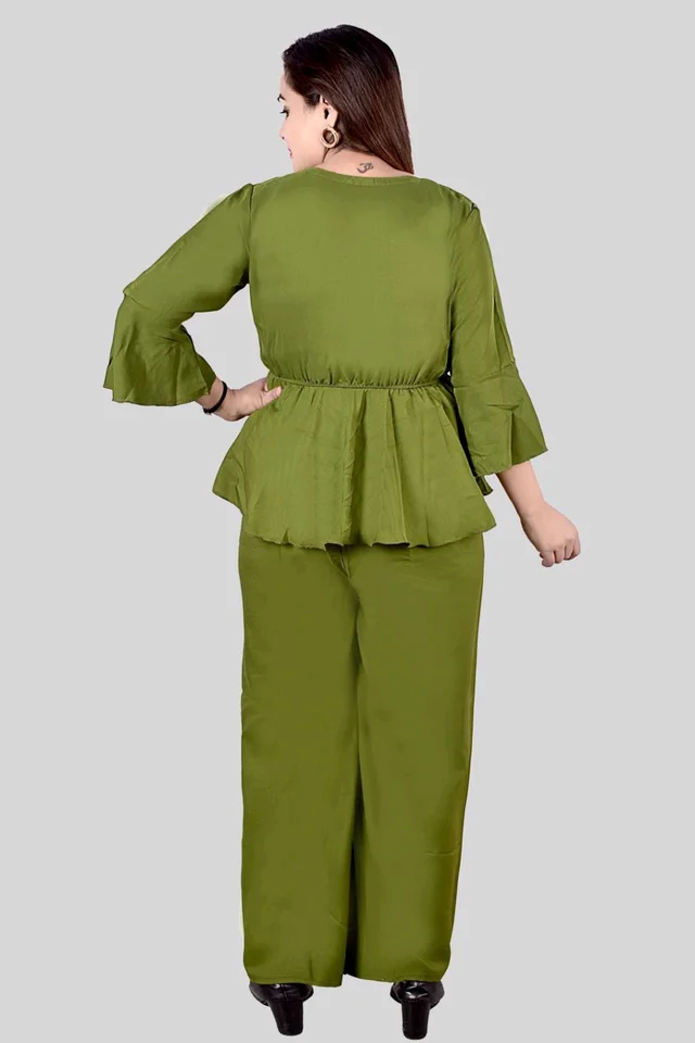 Women Crepe Crop Top Palazzo Set - Sycamore, M
