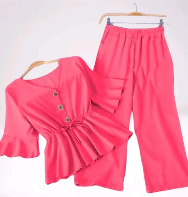 Women Crepe Crop Top Palazzo Set - Wild Watermelon, M