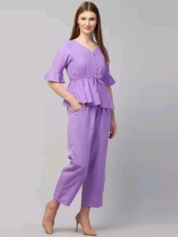 Women Crepe Crop Top Palazzo Set - Heliotrope, S