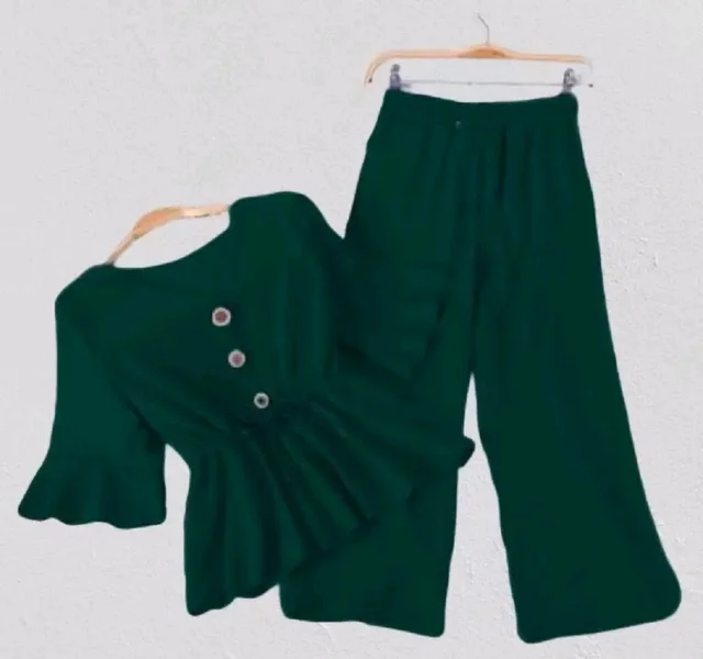 Women Crepe Crop Top Palazzo Set - Deep Teal, S