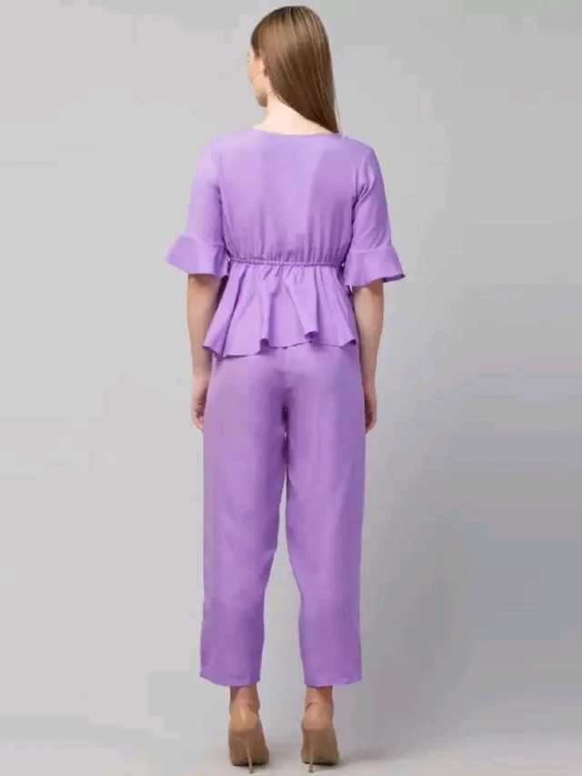 Women Crepe Crop Top Palazzo Set - Heliotrope, XL