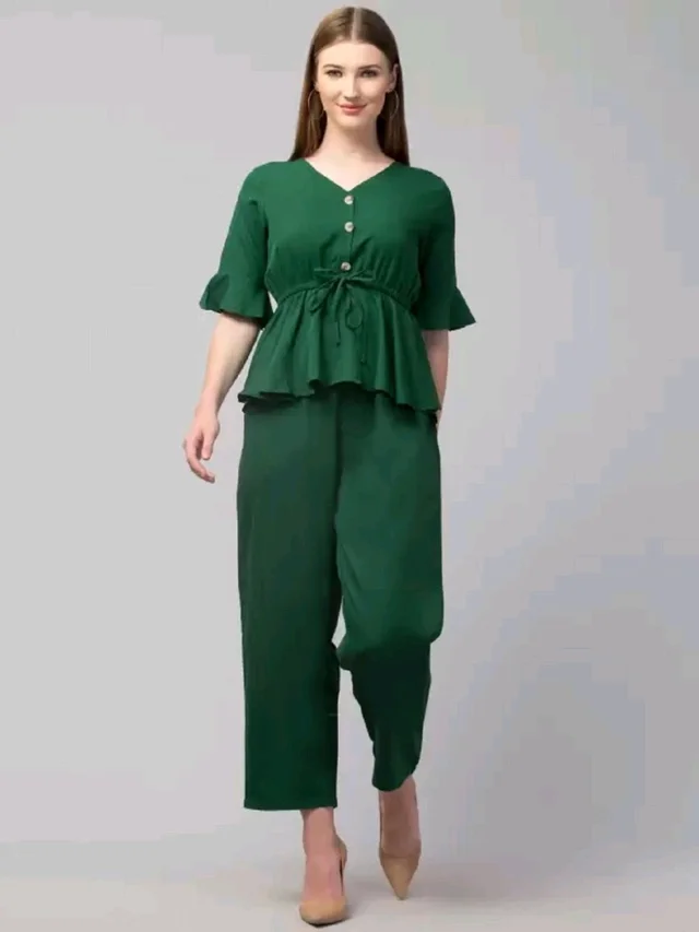 Women Crepe Crop Top Palazzo Set - Deep Teal, XL