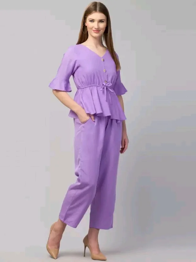 Women Crepe Crop Top Palazzo Set - Heliotrope, XS