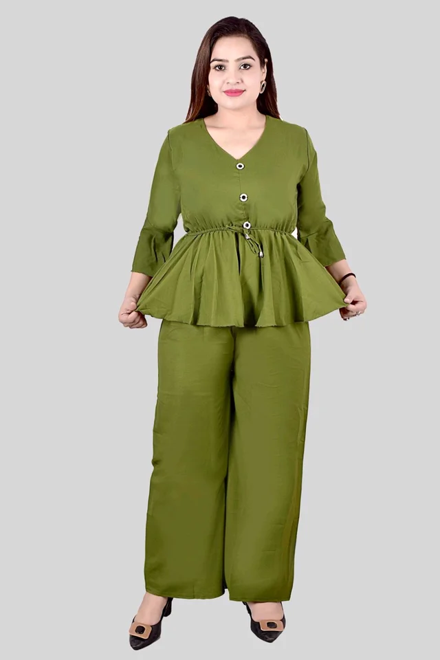 Women Crepe Crop Top Palazzo Set - Sycamore, XS
