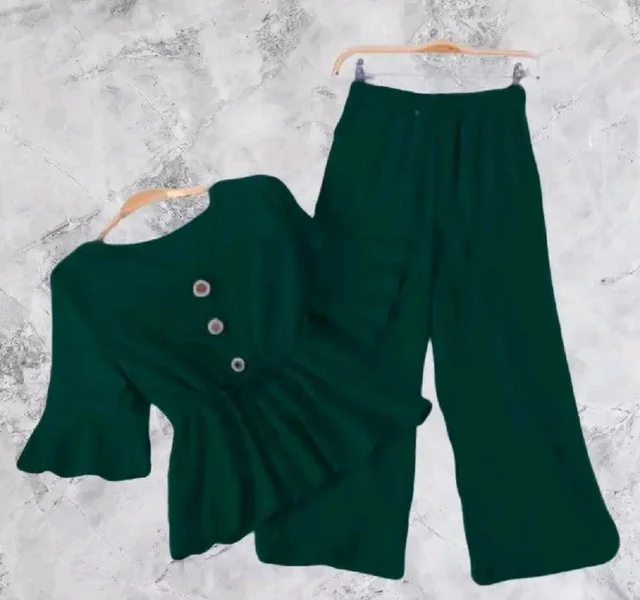 Women Crepe Crop Top Palazzo Set - Deep Teal, XXS