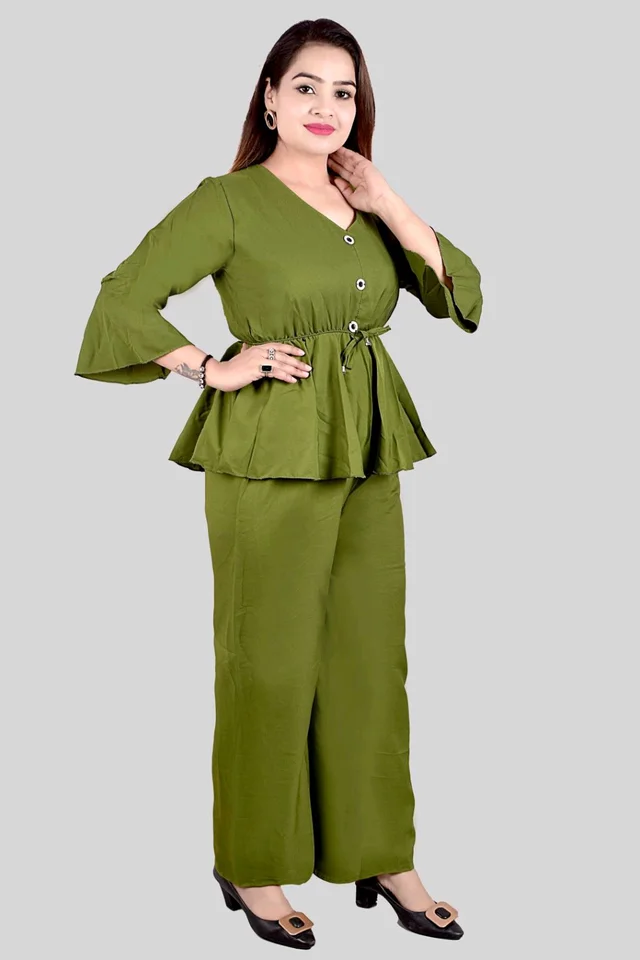 Women Crepe Crop Top Palazzo Set - Sycamore, XXS