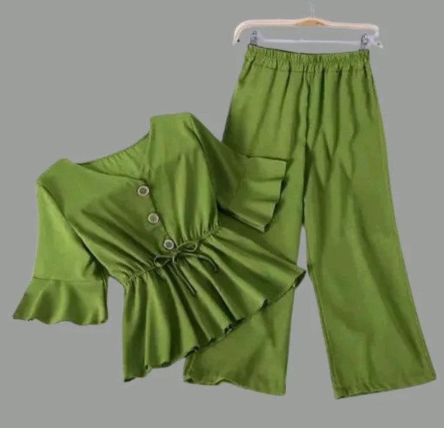 Women Crepe Crop Top Palazzo Set - Sycamore, XXS