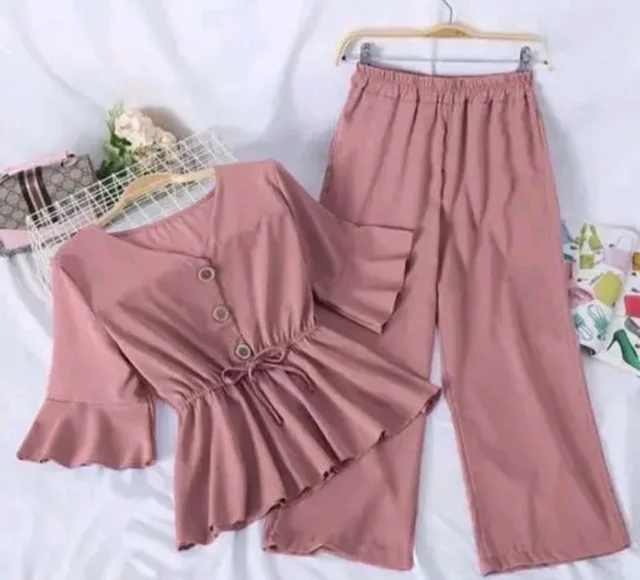 Women Crepe Crop Top Palazzo Set - Turkish Rose, XXS