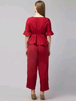 Women Crepe Crop Top Palazzo Set - maroon, XL