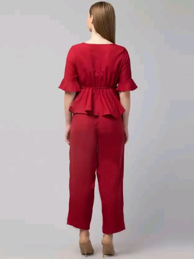 Women Crepe Crop Top Palazzo Set - maroon, XL
