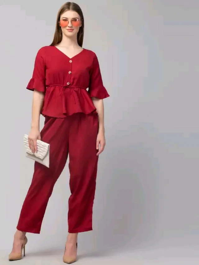 Women Crepe Crop Top Palazzo Set - maroon, XS