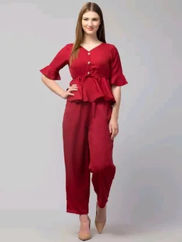 Women Crepe Crop Top Palazzo Set - maroon, XS