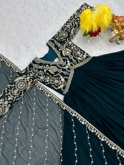 Dazzling Fox Georgette Gown with Heavy Sequence Embroidery & Matching Dupatta – Fully Stitched| My Handicraft India - Firefly, L