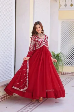 Dazzling Fox Georgette Gown with Heavy Sequence Embroidery & Matching Dupatta – Fully Stitched| My Handicraft India - Shiraz, L