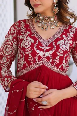 Dazzling Fox Georgette Gown with Heavy Sequence Embroidery & Matching Dupatta – Fully Stitched| My Handicraft India - Shiraz, XL