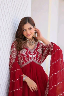 Dazzling Fox Georgette Gown with Heavy Sequence Embroidery & Matching Dupatta – Fully Stitched| My Handicraft India - Shiraz, XXL