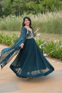 Beautiful Aqua Blue Color Zari Embroidered Work Gown
- Big Stone, XXL