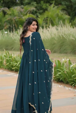 Beautiful Aqua Blue Color Zari Embroidered Work Gown
- Big Stone, XXL