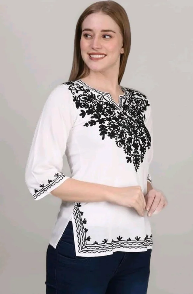 Pinkberry Short Kurta for Women – Chikankari Embroidered Ladies Kurti, Stylish Girls Top, Half Kurtas, Tunic Design Woman Kurtis White
- White, M
