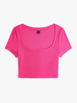 Women's Tops Sexy Tops for Women Shirts Women's Scoop Neck Crop Tee Women's Dress(Hot Pink,X-Small) - French Rose, M