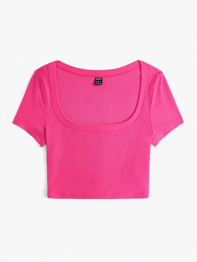 Women's Tops Sexy Tops for Women Shirts Women's Scoop Neck Crop Tee Women's Dress(Hot Pink,X-Small) - French Rose, XL